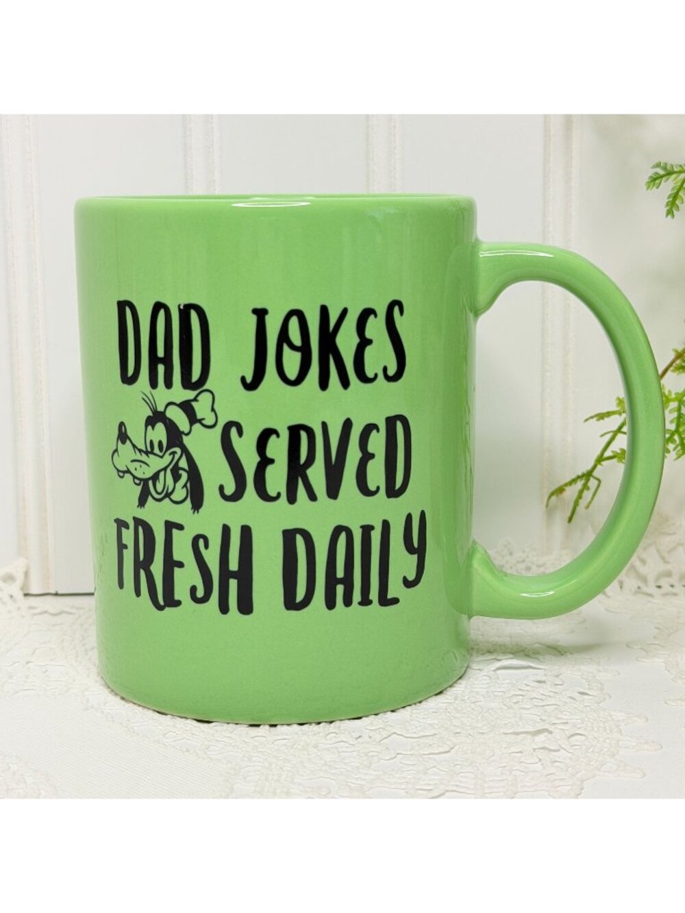 Disney Parks Goofy Dad Jokes Served Fresh Daily Coffee Mug Green 18 oz Ceramic